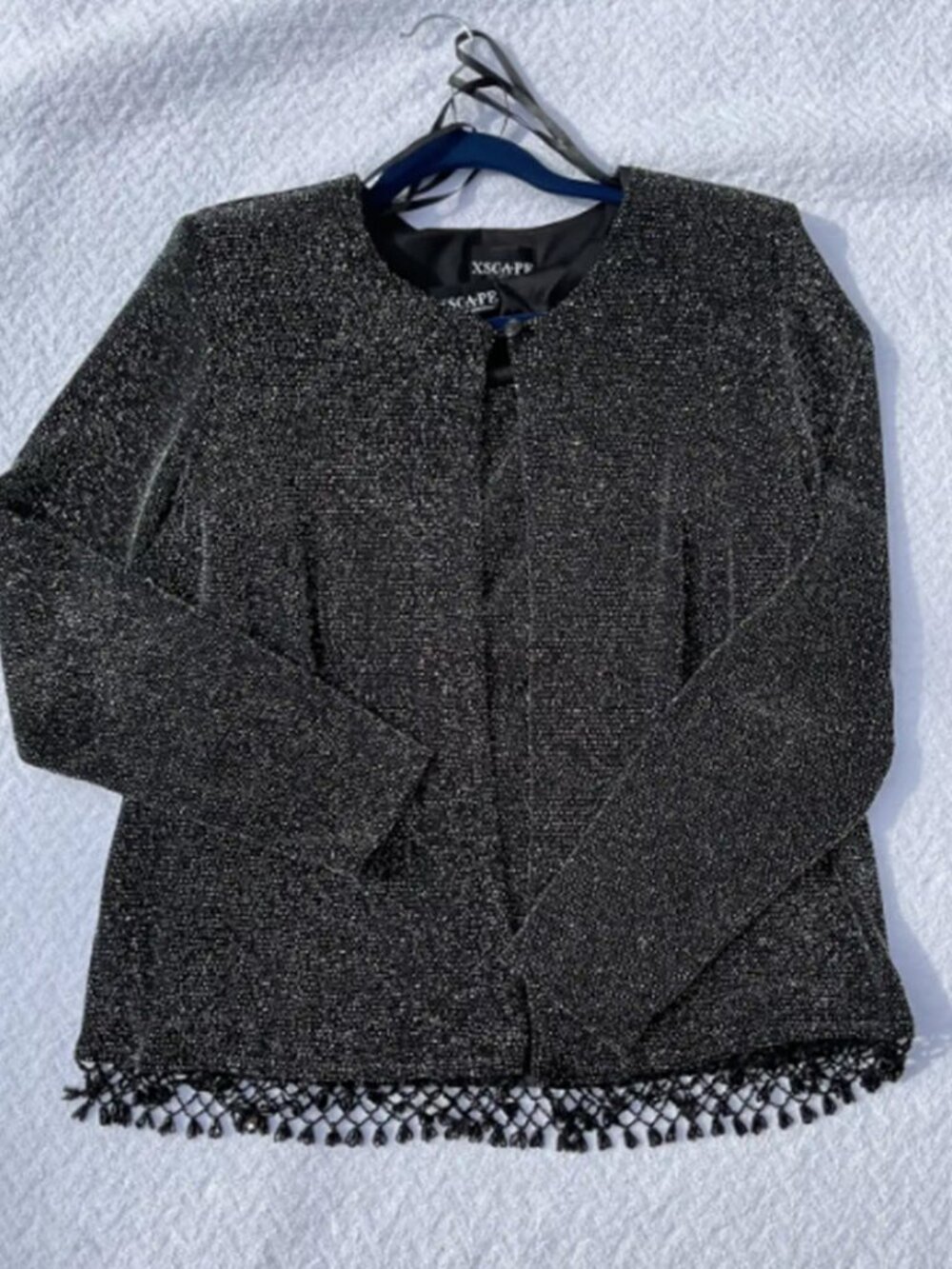 Xscape 90's VTG Plus Size 1X Metallic Shimmer Jacket Tank Set Beaded Fringe MUG